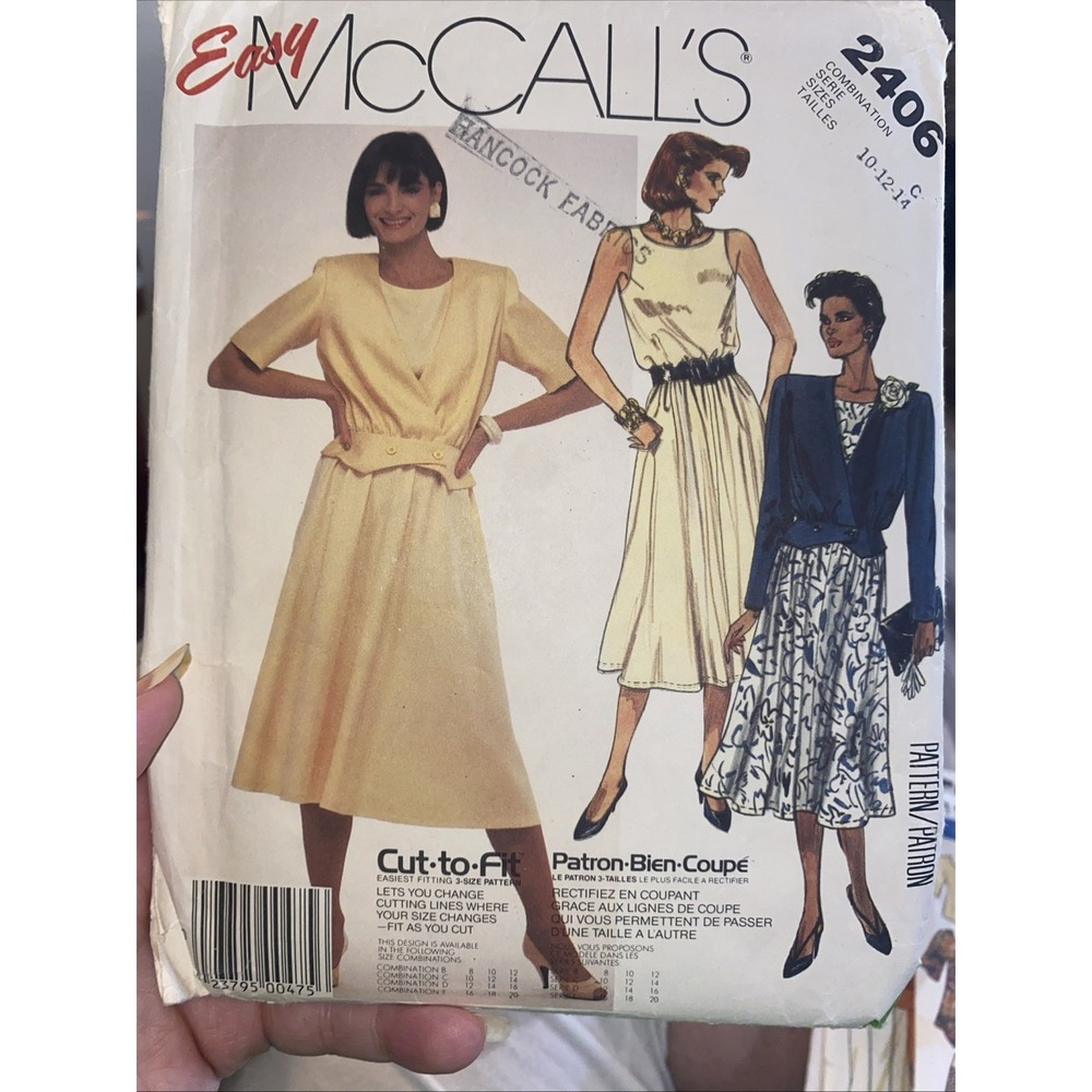Vintage 1986 McCalls Dress Jacket Sewing Pattern 2406 Size 10-14 Uncut